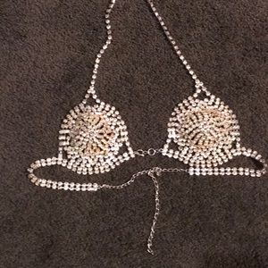 Rhinestone bra medium gold chain clear rhinestone